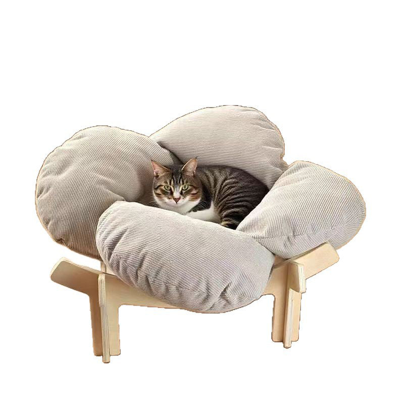 🌼 ¡50% DE DESCUENTO POR TIEMPO LIMITADO! 🐾 Cama de Madera Elevada en Forma de Pétalo para Mascotas con Cojín – Soporte Ortopédico, Diseño Transpirable y Madera Maciza – Un Retiro Acogedor ✨