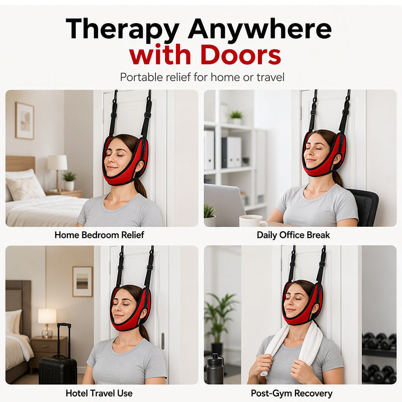 Dispositivo de tracción cervical para colocar sobre la puerta para alivio del dolor de cuello