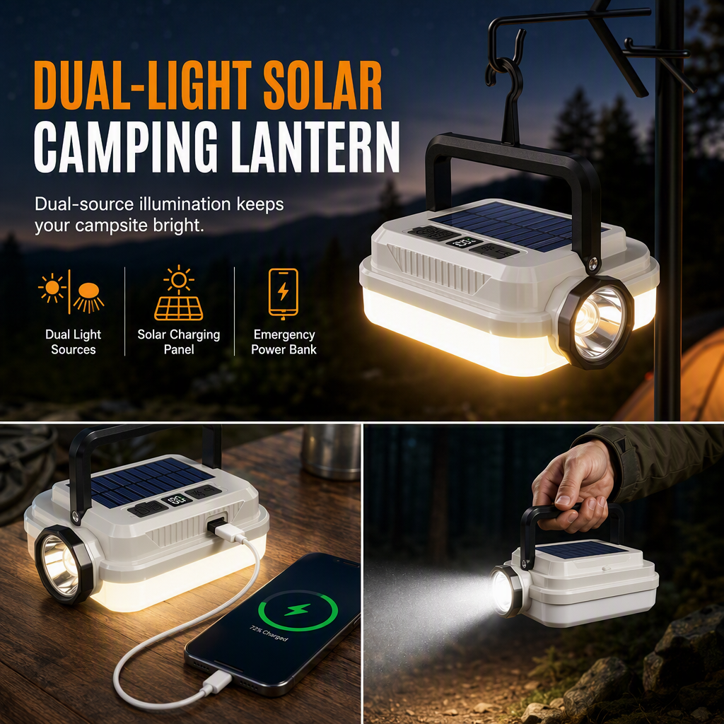 🏕️ ¡50% DE DESCUENTO POR TIEMPO LIMITADO! ☀️ Linterna de camping LED recargable con energía solar - Resistente a la intemperie, portátil, multiusos ✨
