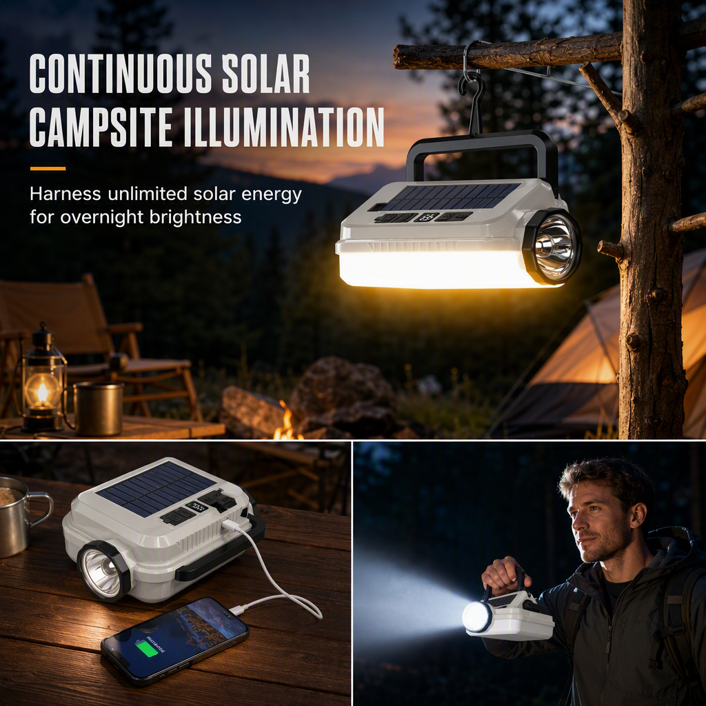 🏕️ ¡50% DE DESCUENTO POR TIEMPO LIMITADO! ☀️ Linterna de camping LED recargable con energía solar - Resistente a la intemperie, portátil, multiusos ✨