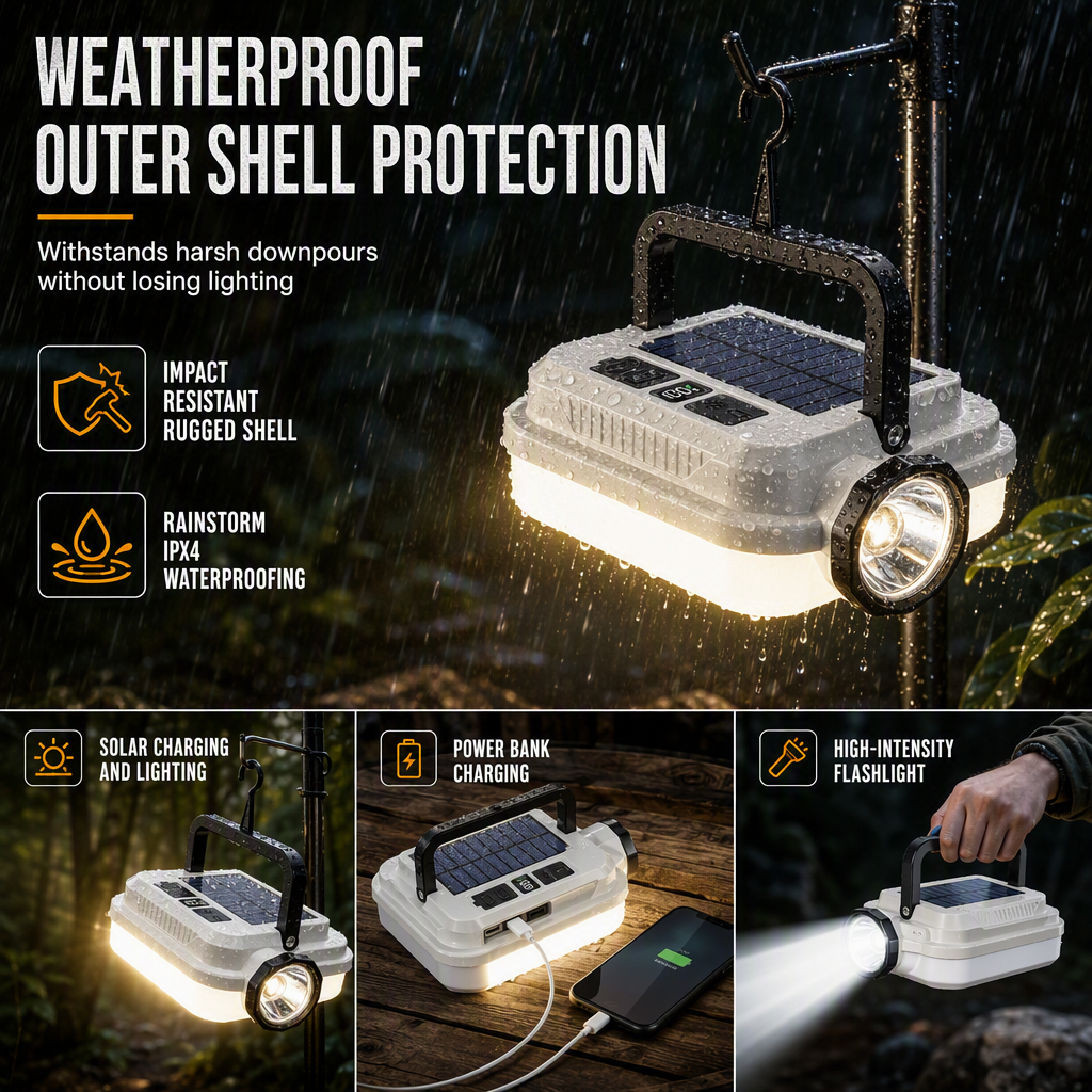 🏕️ ¡50% DE DESCUENTO POR TIEMPO LIMITADO! ☀️ Linterna de camping LED recargable con energía solar - Resistente a la intemperie, portátil, multiusos ✨