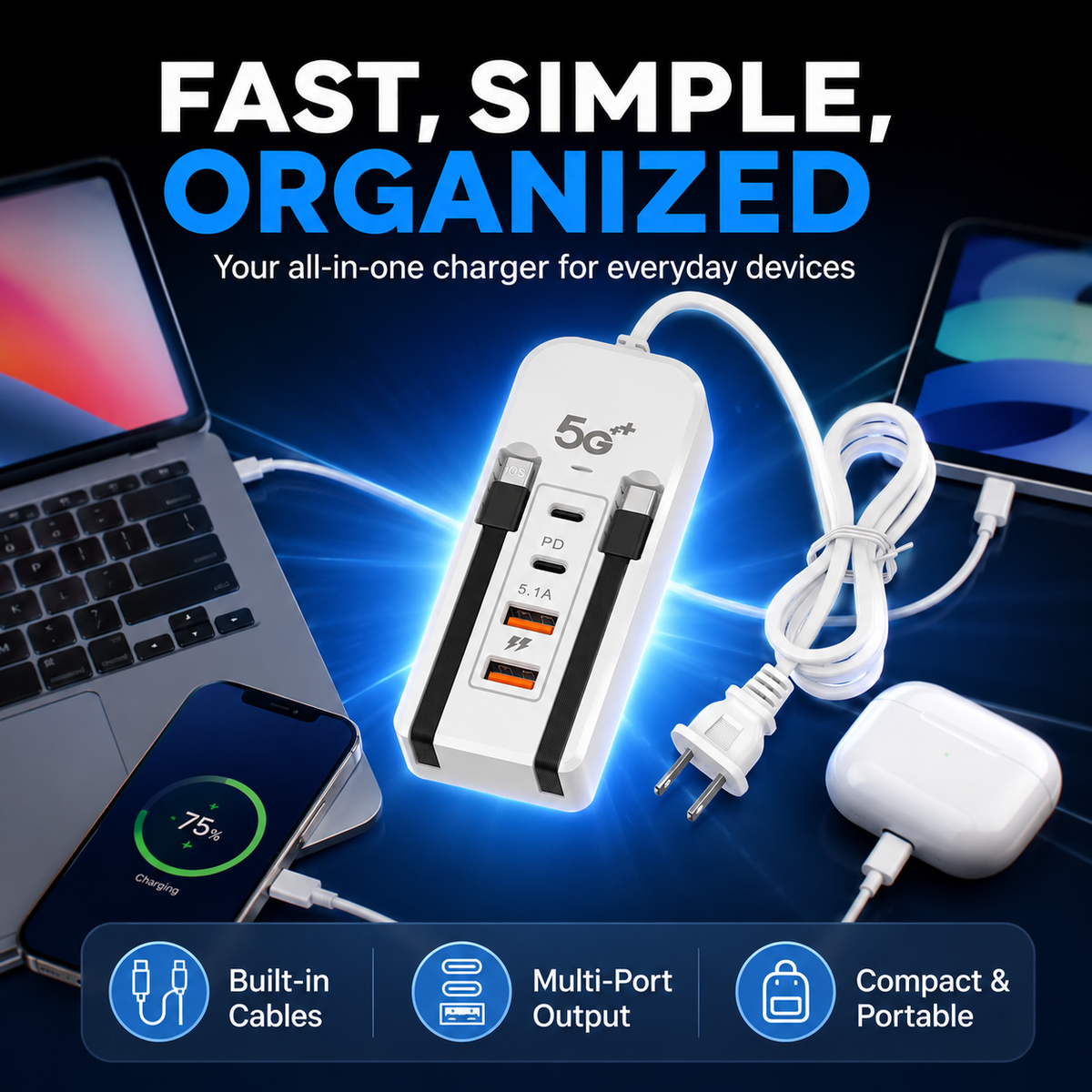 Estación de Carga de Escritorio USB Multipuerto