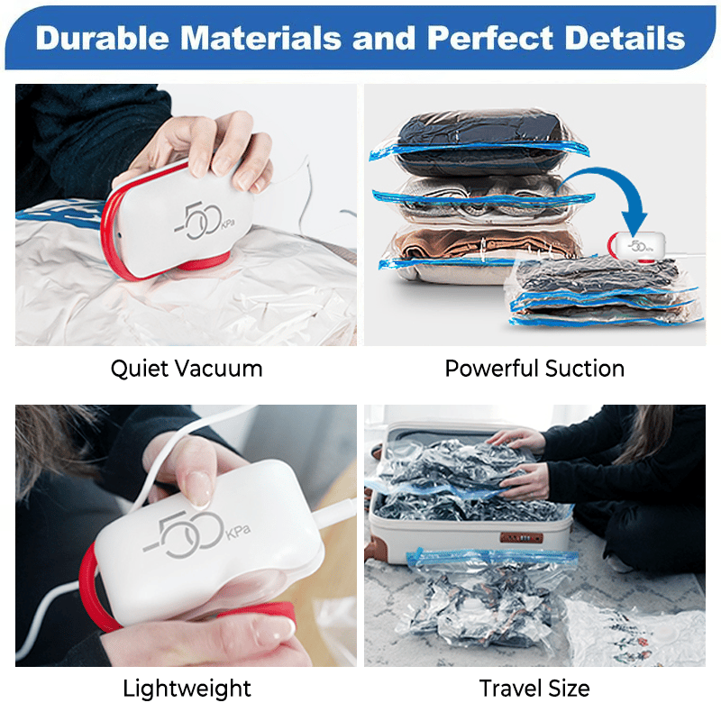 ✨️OFERTA LIMITADA 50% OFF✨️ Pack de 9 Bolsas de Viaje Ligeras con Bomba Eléctrica USB