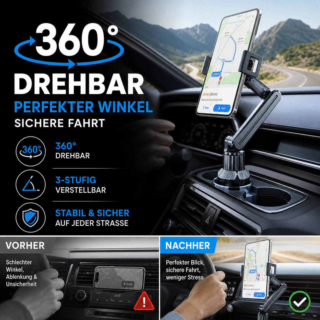 📢Novedad🚗Portavasos para automóvil giratorio y ajustable 360°