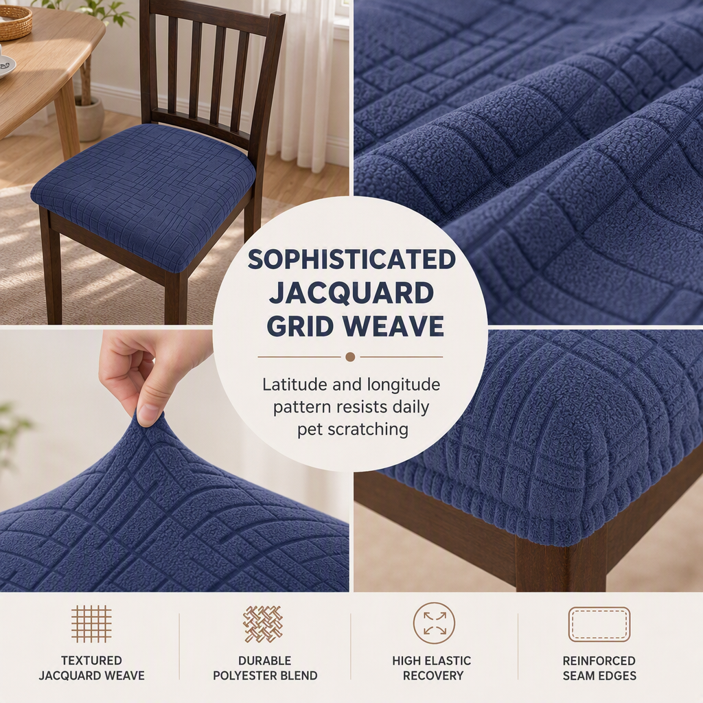Funda Elástica sin Tirantes para Asiento de Silla de Comedor con Patrón de Cuadros para Hogar y Hotel