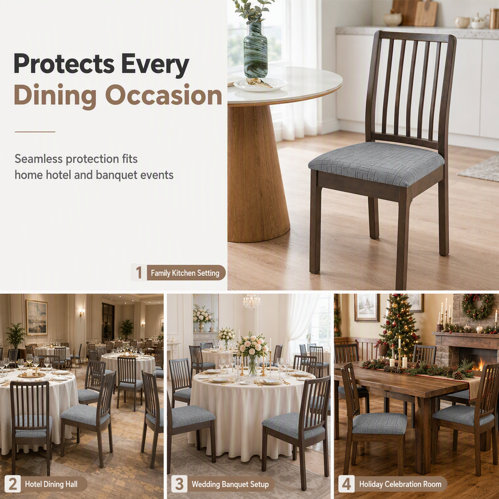 Funda Elástica sin Tirantes para Asiento de Silla de Comedor con Patrón de Cuadros para Hogar y Hotel