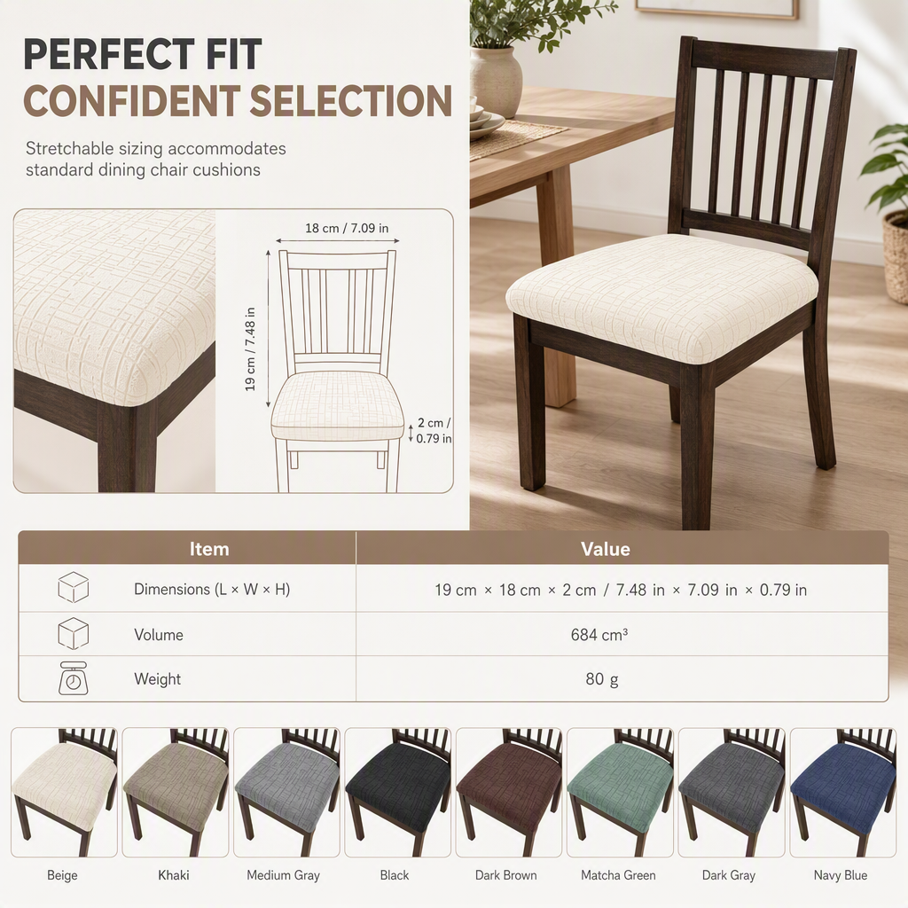 Funda Elástica sin Tirantes para Asiento de Silla de Comedor con Patrón de Cuadros para Hogar y Hotel