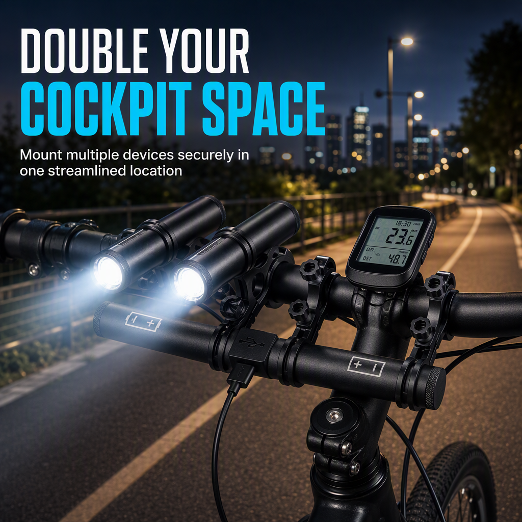 🚴 Extensor de Manillar de Bicicleta con Banco de Energía USB: Soportes Dobles, Impermeable, Resistente a la Vibración
