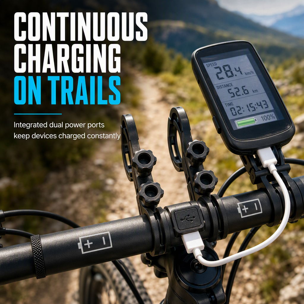 🚴 Extensor de Manillar de Bicicleta con Banco de Energía USB: Soportes Dobles, Impermeable, Resistente a la Vibración