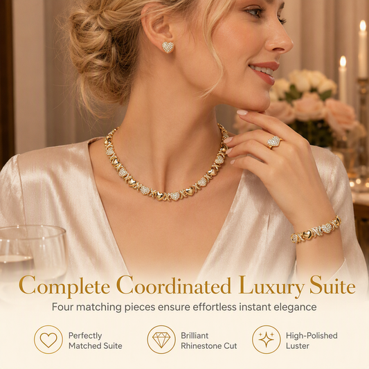 💛 ¡50% DE DESCUENTO POR TIEMPO LIMITADO! ✨ Conjunto de Joyería de 4 Piezas con Corazón de Diamantes de Imitación y Baño de Oro – Brillante, Combinado y Versátil 💍