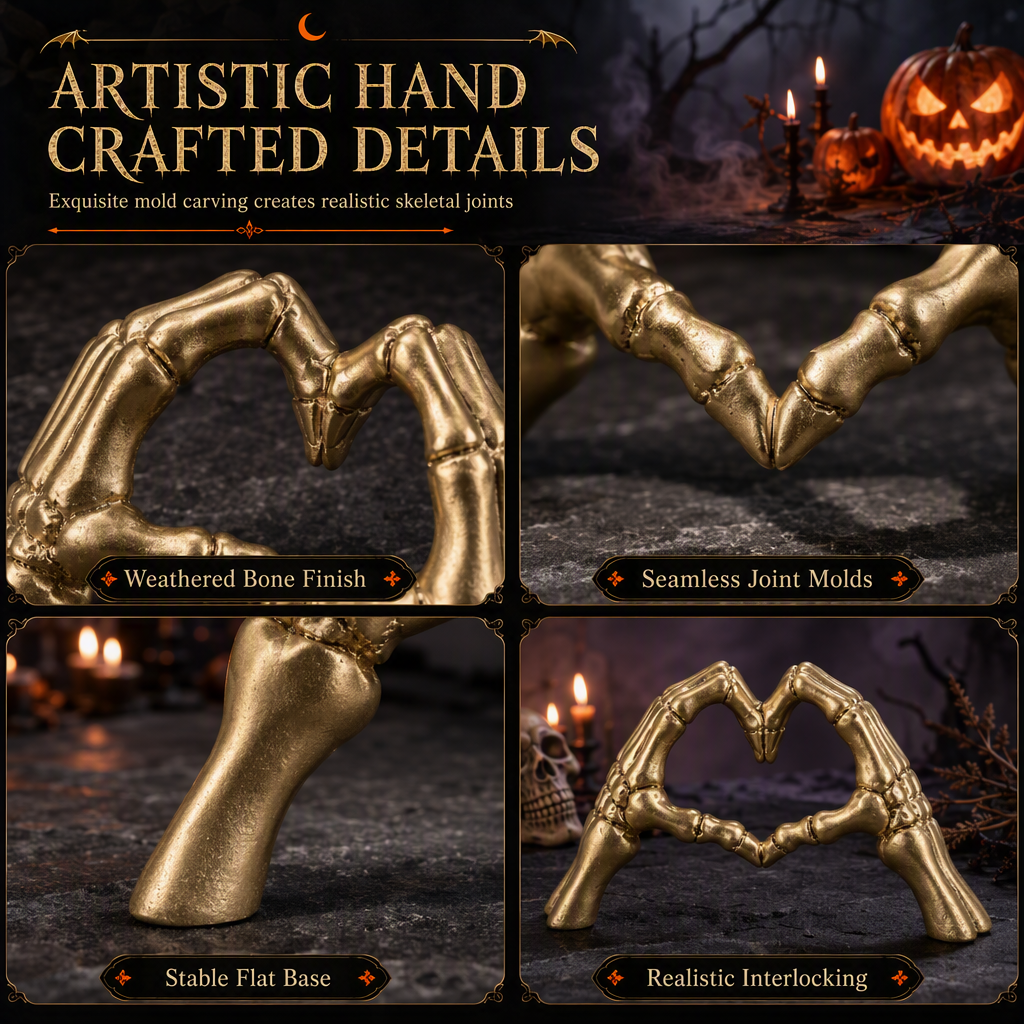 🎃¡Novedad!🔥Figura de Esqueleto de Resina con Gesto de Corazón para Halloween y Decoración del Hogar