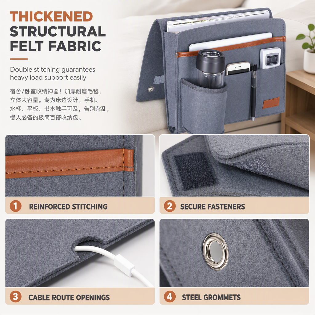 ⏳ ¡Especial por Tiempo Limitado! ⏰ Bolsa Organizadora de Cama de Fieltro Minimalista – Ancla Segura para Colchón, Fieltro Grueso y Montaje Múltiple – Almacenamiento Ordenado para Teléfonos, Tabletas y Accesorios 📚