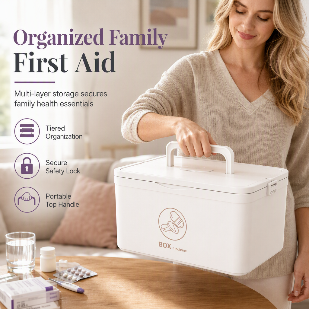 💊 ¡50% DE DESCUENTO! ✨ Caja de Medicamentos de Plástico Grande – Múltiples Compartimentos· Resistente a Golpes y Asa Plegable Segura – Organiza el Botiquín Familiar en un Estuche Portátil 📦