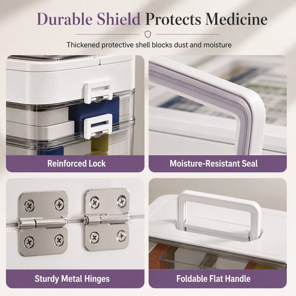 💊 ¡50% DE DESCUENTO! ✨ Caja de Medicamentos de Plástico Grande – Múltiples Compartimentos· Resistente a Golpes y Asa Plegable Segura – Organiza el Botiquín Familiar en un Estuche Portátil 📦