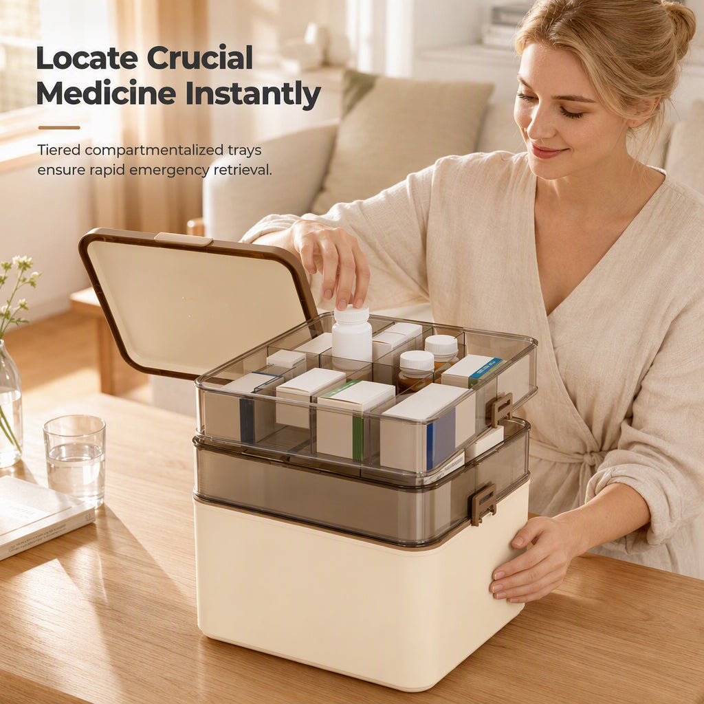 💊 ¡50% DE DESCUENTO! ✨ Caja de Medicamentos de Plástico Grande – Múltiples Compartimentos· Resistente a Golpes y Asa Plegable Segura – Organiza el Botiquín Familiar en un Estuche Portátil 📦