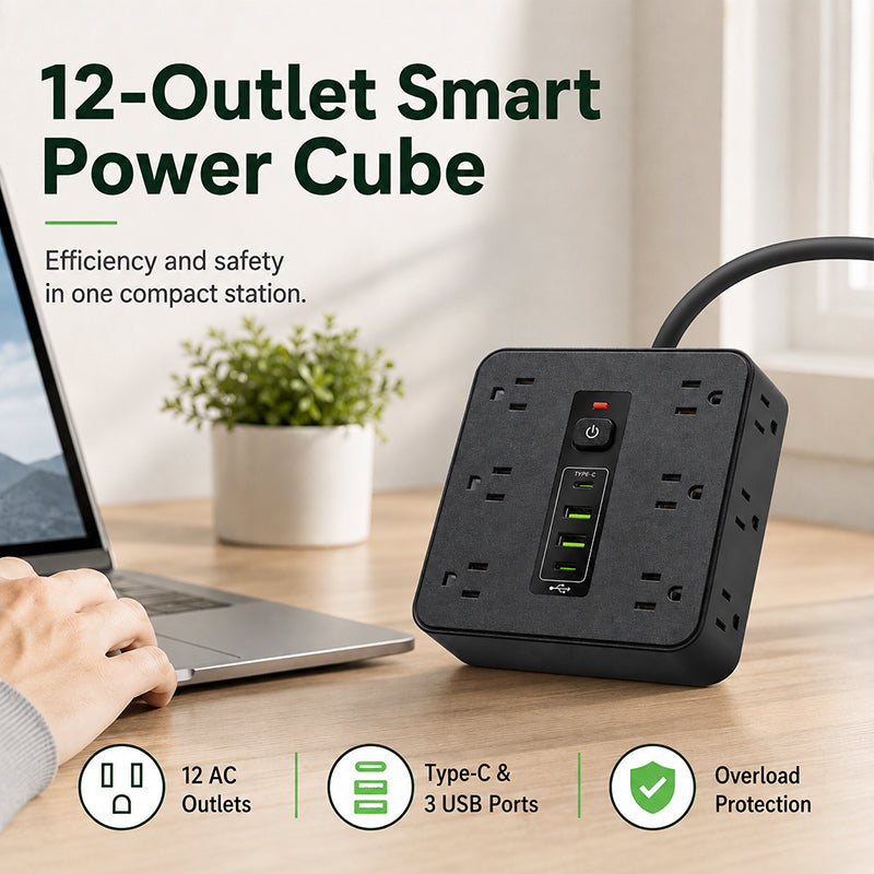 ⏳55% Descuento⏰Regleta Multicontacto de 12 Tomas con Puertos USB (110V)⚡🔋