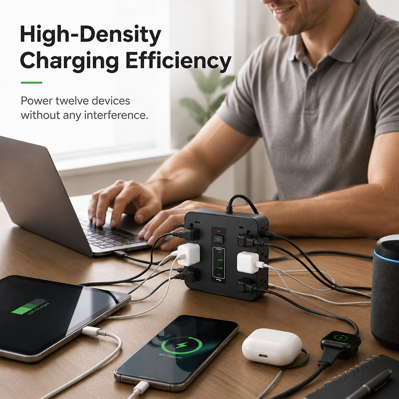 ⏳55% Descuento⏰Regleta Multicontacto de 12 Tomas con Puertos USB (110V)⚡🔋