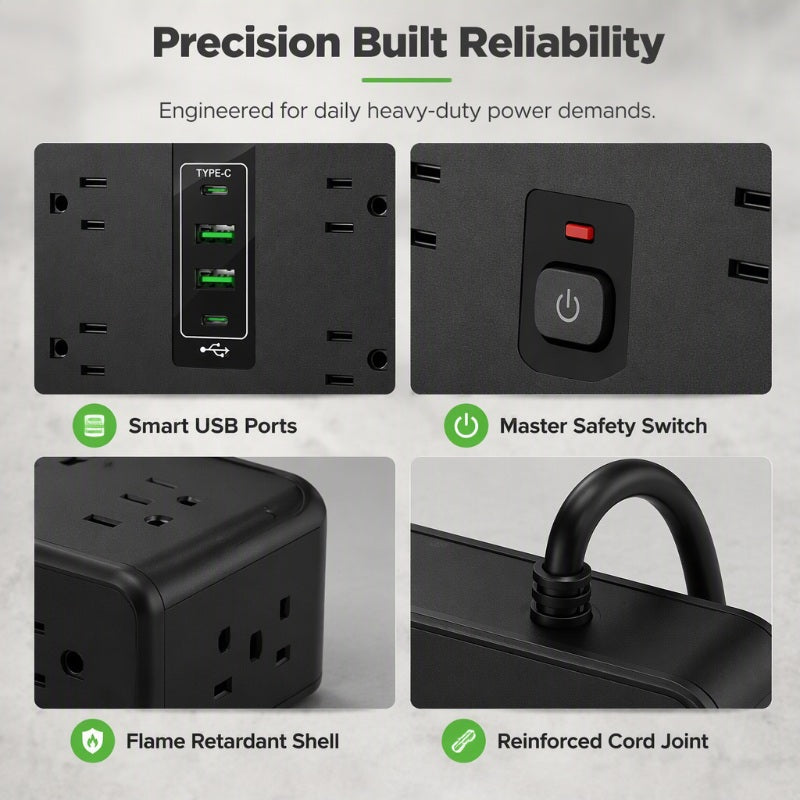 ⏳55% Descuento⏰Regleta Multicontacto de 12 Tomas con Puertos USB (110V)⚡🔋