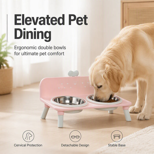 🐾 ¡50% DE DESCUENTO POR TIEMPO LIMITADO! 🍽️ Comedero Doble Elevado para Mascotas — Desmontable, Ergonómico y Protector Cervical