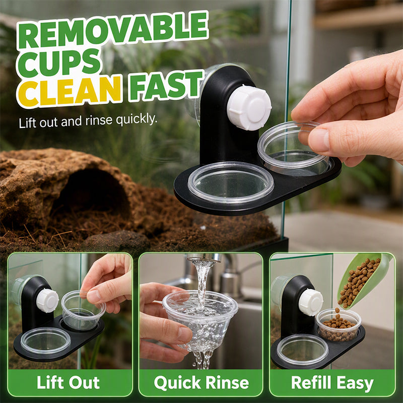 🦎 Comedero Doble Colgante para Reptiles con Ventosa y Tazones Desmontables