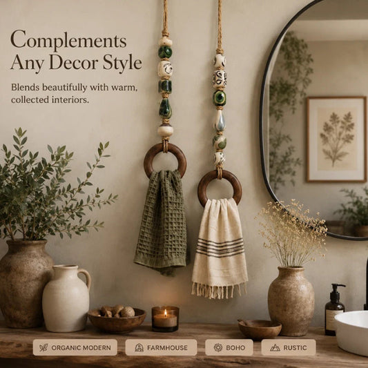 ⏳¡Oferta por Tiempo Limitado!⏰ Colgador de Toallas Decorativo con Cuentas y Aro de Madera
