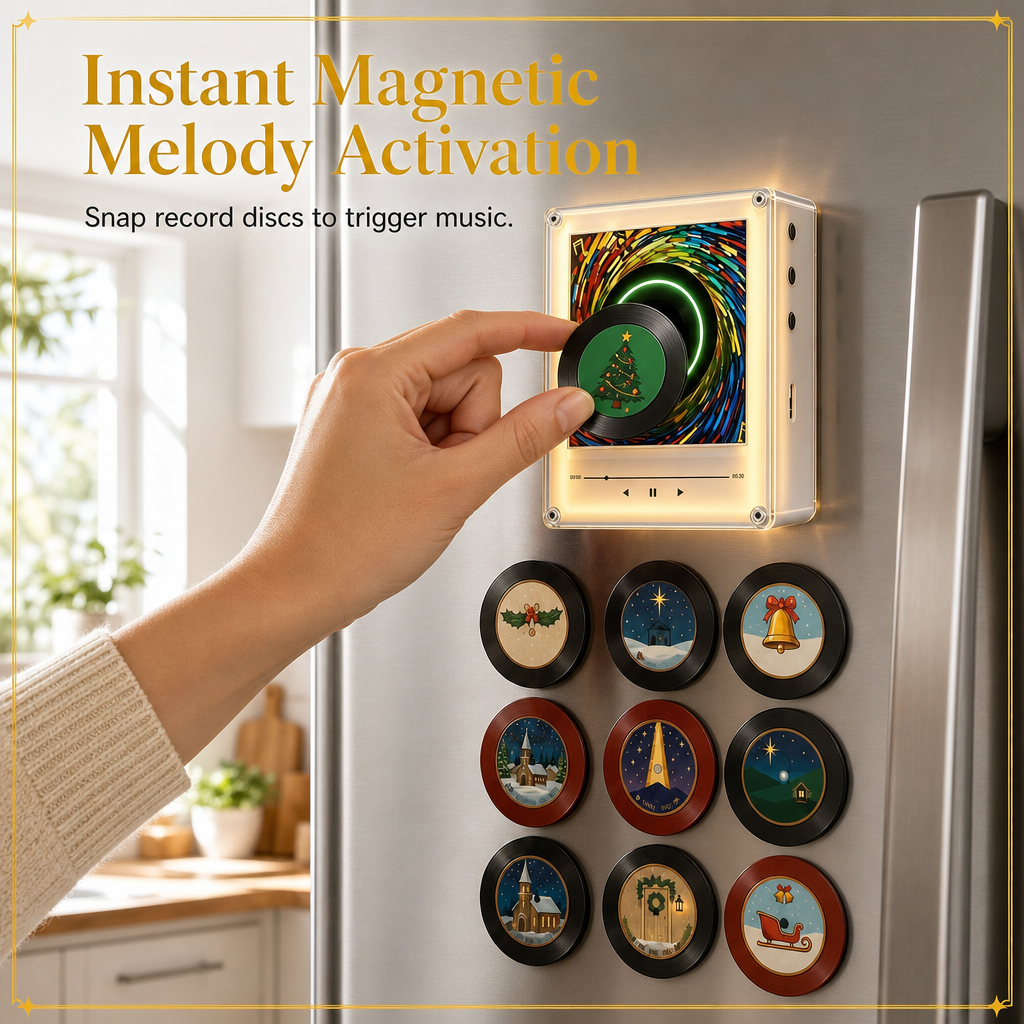 🎵 ¡50% DE DESCUENTO POR TIEMPO LIMITADO! ✨ Caja Musical Magnética NFC para Refrigerador – Toca para Reproducir y Luz LED Giratoria 360° 🧲