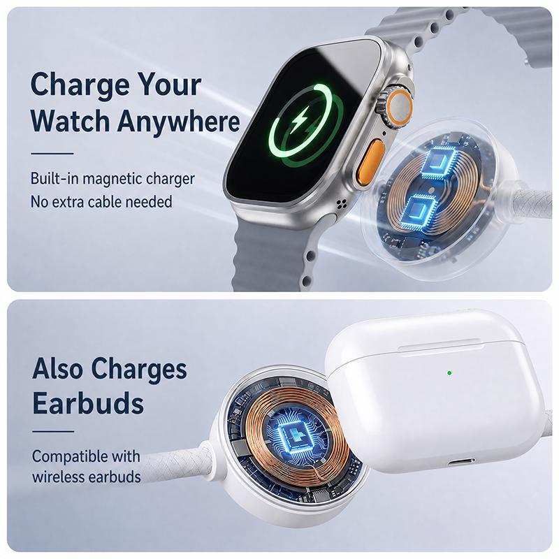 📱 ¡Precio especial de último día! ⌚ Cable de carga rápida multidispositivo: cargador de reloj con conector a presión y alimentación USB-C.