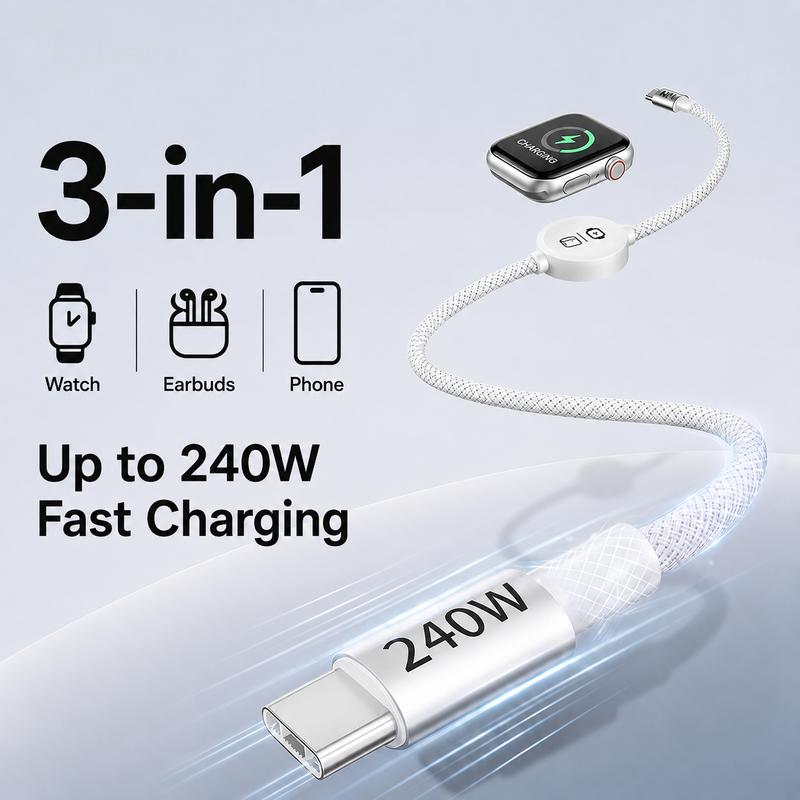 📱 ¡Precio especial de último día! ⌚ Cable de carga rápida multidispositivo: cargador de reloj con conector a presión y alimentación USB-C.