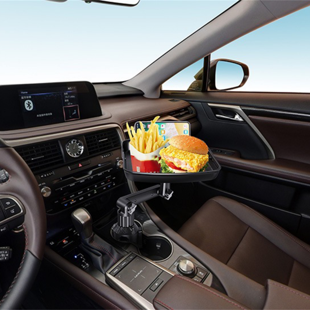🚗 Bandeja Giratoria 360° para Portavasos de Auto: Superficie Extensible, Soporte para Celular e Instalación sin Herramientas