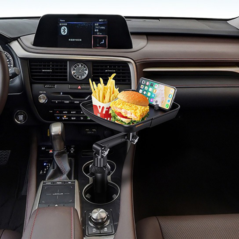 🚗 Bandeja Giratoria 360° para Portavasos de Auto: Superficie Extensible, Soporte para Celular e Instalación sin Herramientas