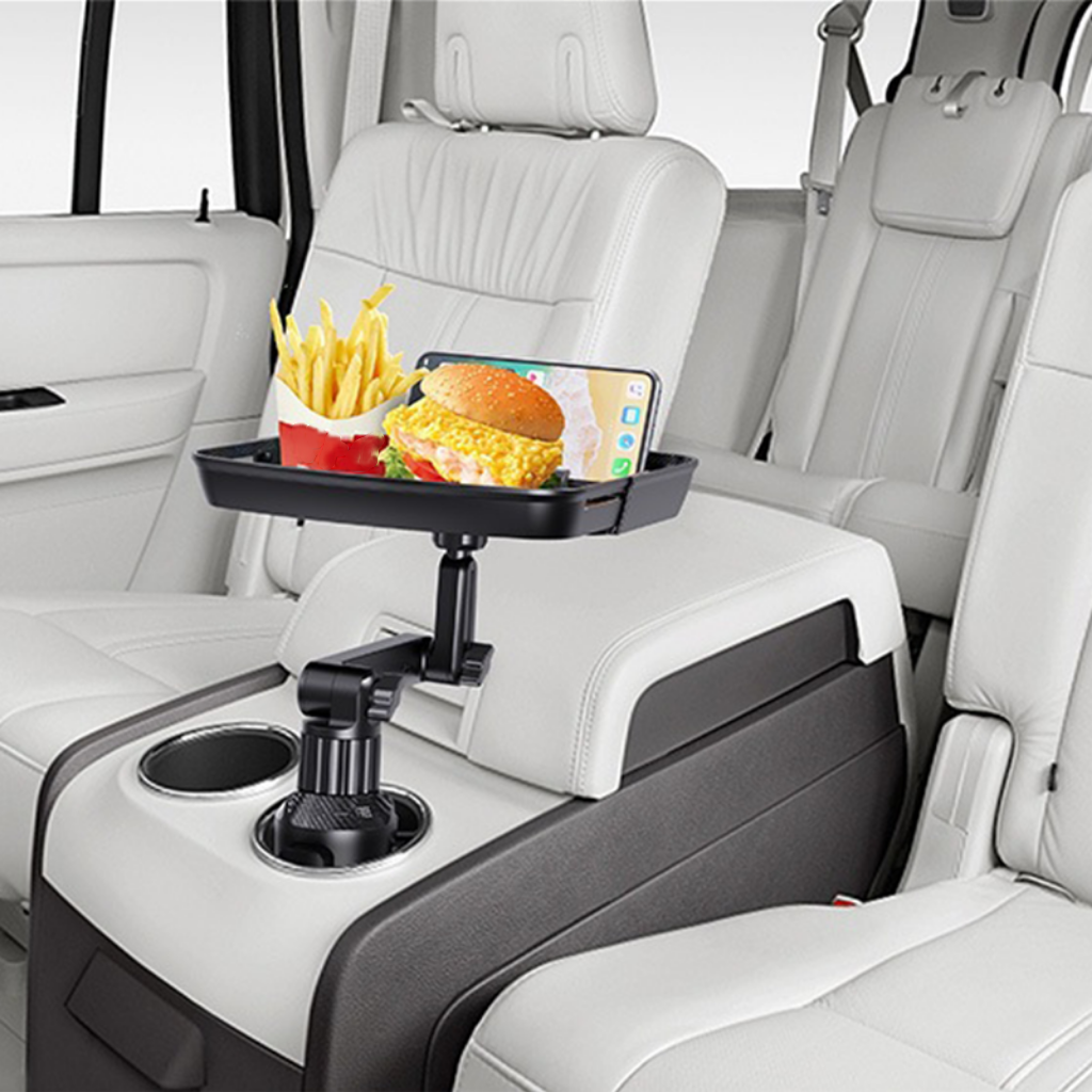 🚗 Bandeja Giratoria 360° para Portavasos de Auto: Superficie Extensible, Soporte para Celular e Instalación sin Herramientas