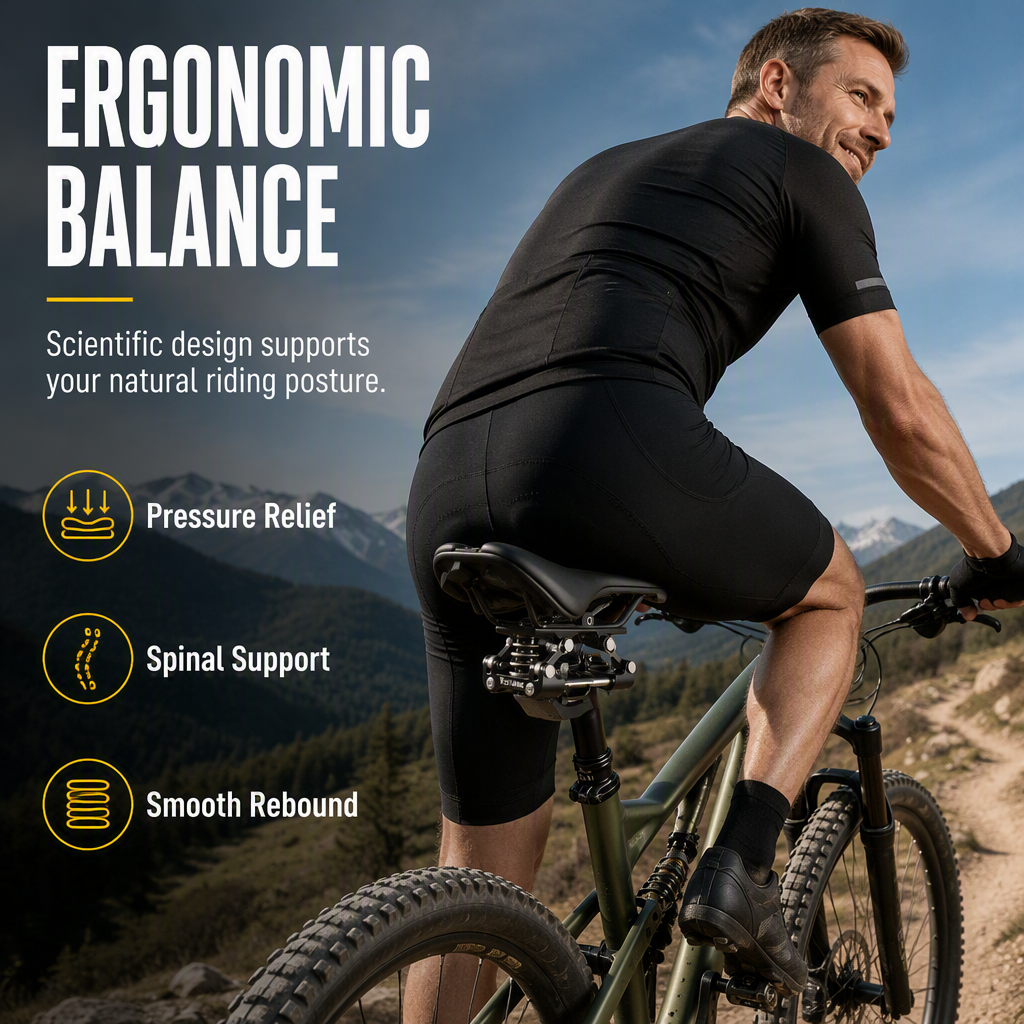 ⏳🔥¡50% DE DESCUENTO POR TIEMPO LIMITADO! ⏰ Amortiguador de Asiento para Bicicleta🚴 – Doble Resorte Antigolpes y Cuerpo de Aluminio CNC