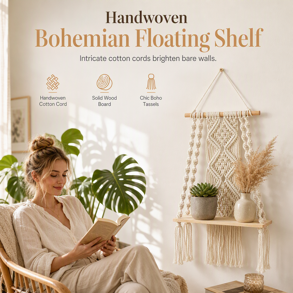 ⏳🔥¡50% DE DESCUENTO POR TIEMPO LIMITADO! ⏰Estante Flotante Bohemio Tejido a Mano🌿