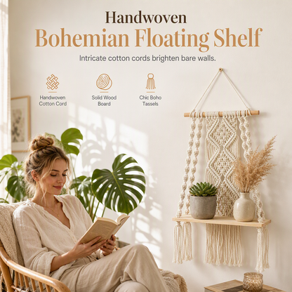 ⏳🔥¡50% DE DESCUENTO POR TIEMPO LIMITADO! ⏰Estante Flotante Bohemio Tejido a Mano🌿
