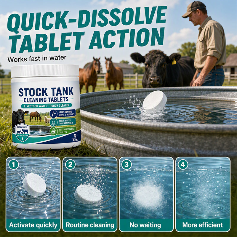 Tabletas de limpieza de rápida disolución para tanques de agua y bebederos de ganado