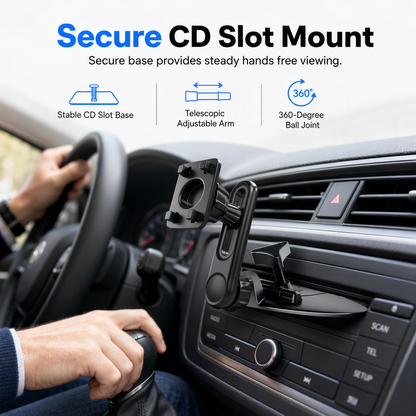 🚗📱 Soporte Universal de Celular para Auto | Ranura de CD y Rejilla de Aire, Brazo Telescópico Ajustable