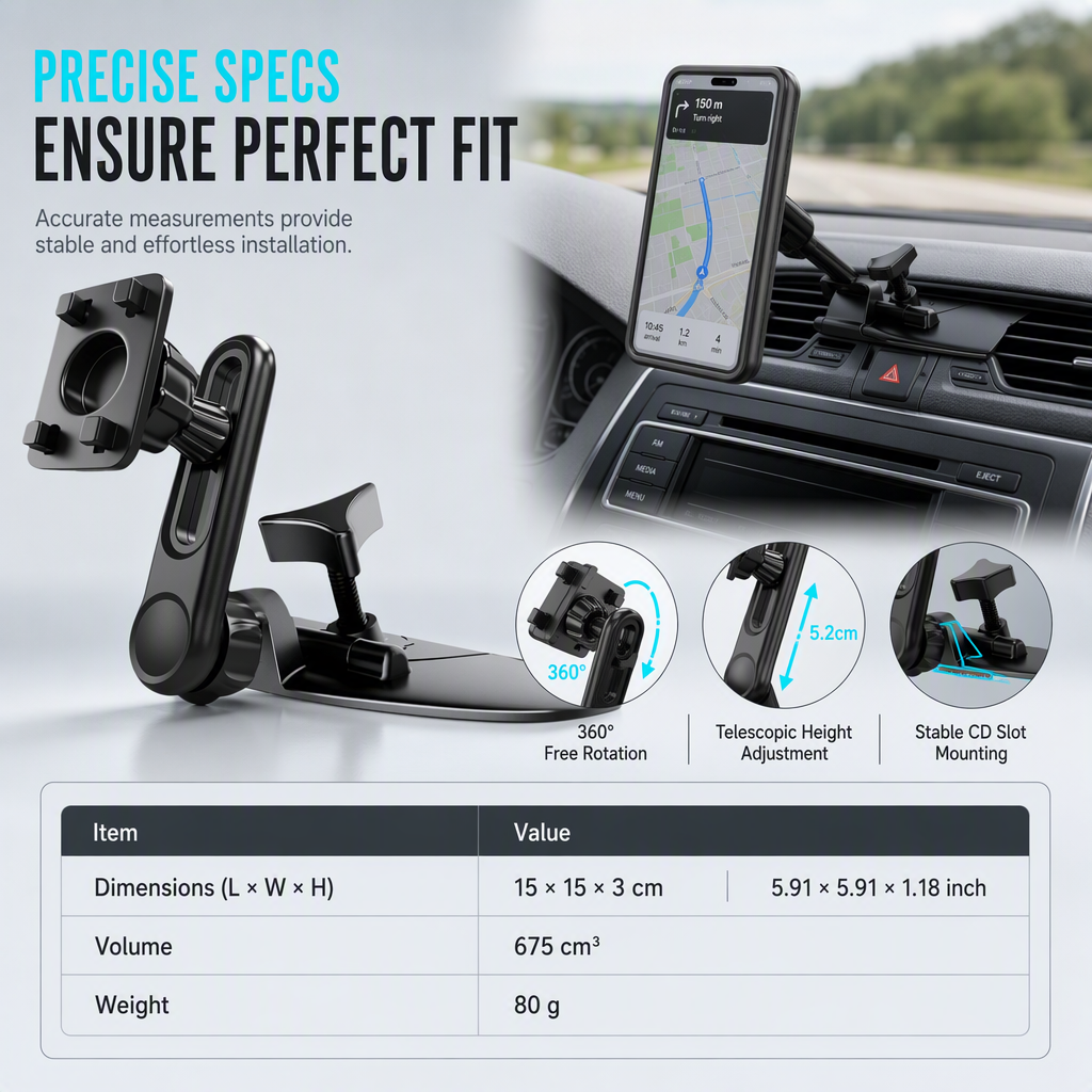 🚗📱 Soporte Universal de Celular para Auto | Ranura de CD y Rejilla de Aire, Brazo Telescópico Ajustable