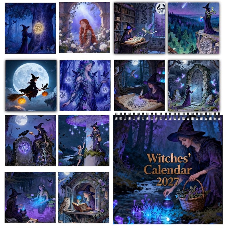 🧙‍♀️✨ Calendario Místico de Brujas 2027 | Arte de Fantasía y Decoración de Pared