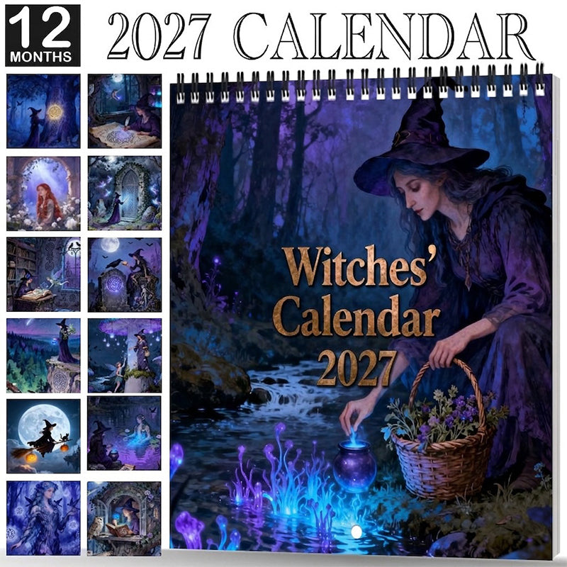 🧙‍♀️✨ Calendario Místico de Brujas 2027 | Arte de Fantasía y Decoración de Pared