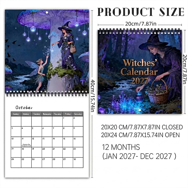 🧙‍♀️✨ Calendario Místico de Brujas 2027 | Arte de Fantasía y Decoración de Pared