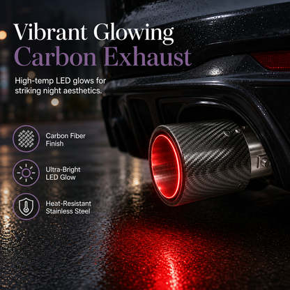 🔥🚗 Punta de Escape Deportivo de Fibra de Carbono con Luz LED ✨ – Efecto Llama, Acero Inoxidable y Máxima Resistencia al Calor