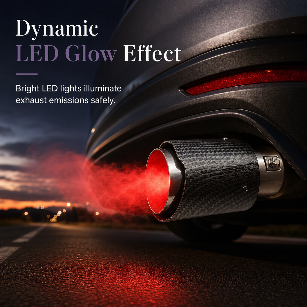 🔥🚗 Punta de Escape Deportivo de Fibra de Carbono con Luz LED ✨ – Efecto Llama, Acero Inoxidable y Máxima Resistencia al Calor