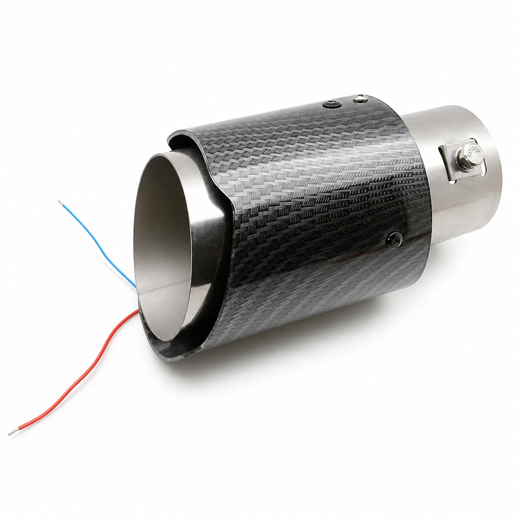 🔥🚗 Punta de Escape Deportivo de Fibra de Carbono con Luz LED ✨ – Efecto Llama, Acero Inoxidable y Máxima Resistencia al Calor