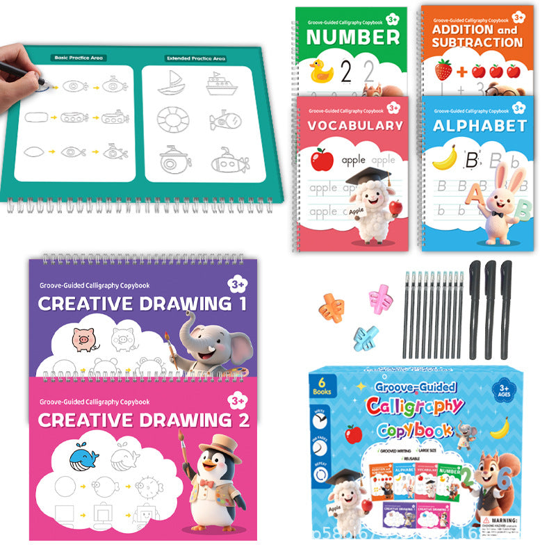 ✏️✨ Cuaderno de Caligrafía para Niños – Reutilizable con Tinta que Desaparece, Practica Escribir sin Gastar Hojas 🎒📚