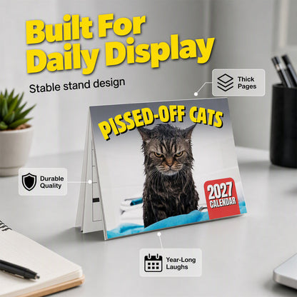 🐱😹 Calendario de Pared 2027 de Gatos Enojados y Divertidos | Papel de Arte Premium y Cuadrícula Amplia