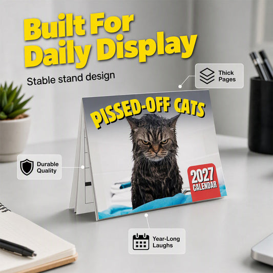 🐱😹 Calendario de Pared 2027 de Gatos Enojados y Divertidos | Papel de Arte Premium y Cuadrícula Amplia