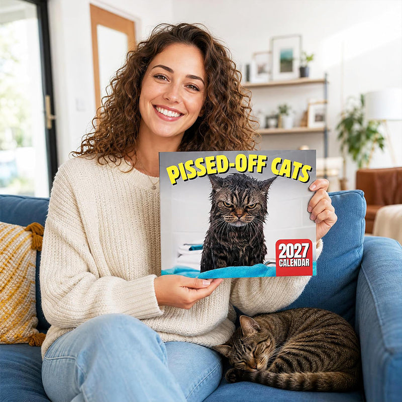 🐱😹 Calendario de Pared 2027 de Gatos Enojados y Divertidos | Papel de Arte Premium y Cuadrícula Amplia