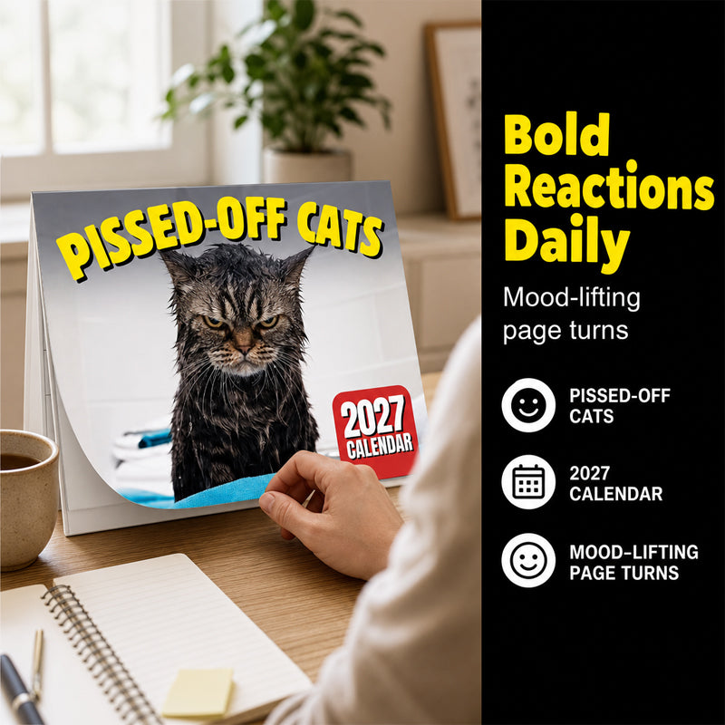 🐱😹 Calendario de Pared 2027 de Gatos Enojados y Divertidos | Papel de Arte Premium y Cuadrícula Amplia