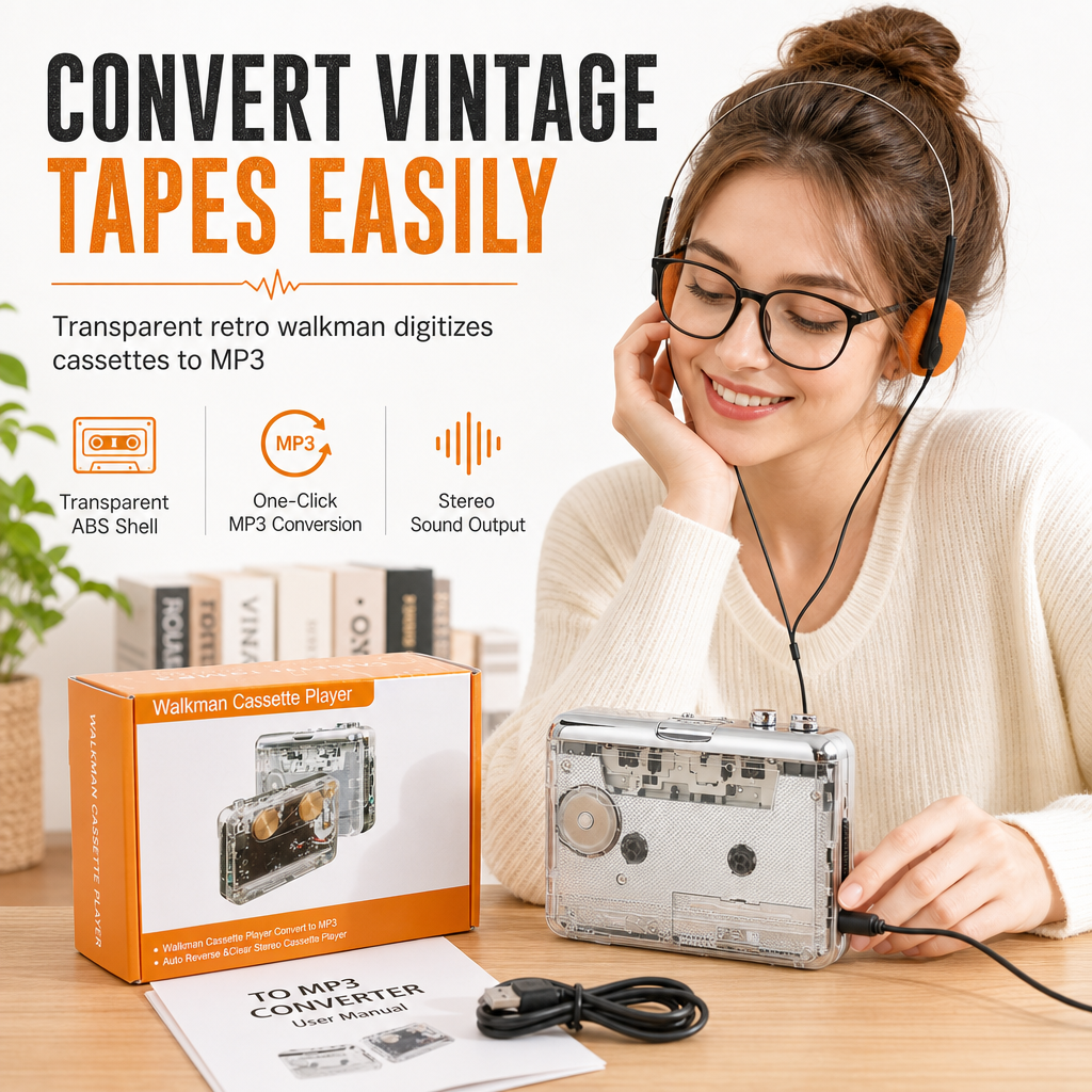 📼 ¡50% de descuento! Reproductor de casetes transparente con conversión a MP3, USB-C y estéreo Hi-Fi 🎵