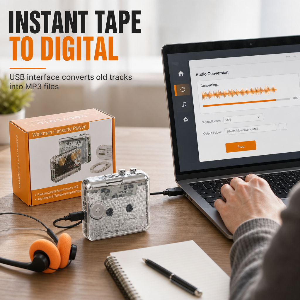 📼 ¡50% de descuento! Reproductor de casetes transparente con conversión a MP3, USB-C y estéreo Hi-Fi 🎵